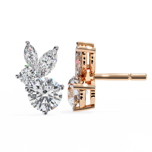 1.43Ct Round And Marquise Cut Diamond Unique Elegant Prong Set Cluster Stunning Dainty Stud Earring For Women's - HIGHCARAT DIAMONDS