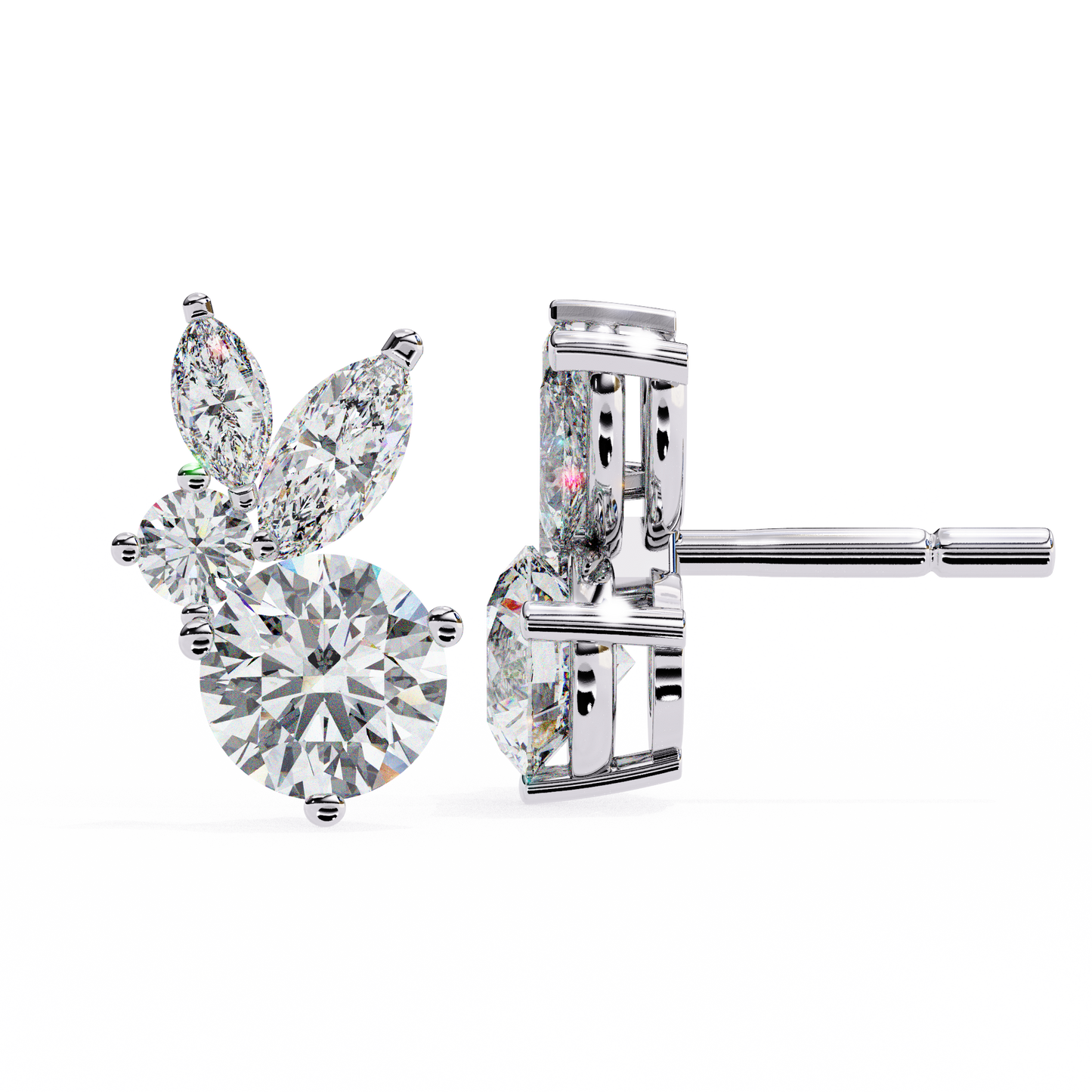 1.43Ct Round And Marquise Cut Diamond Unique Elegant Prong Set Cluster Stunning Dainty Stud Earring For Women's - HIGHCARAT DIAMONDS