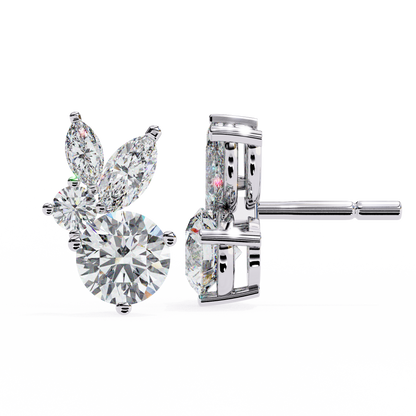 1.43Ct Round And Marquise Cut Diamond Unique Elegant Prong Set Cluster Stunning Dainty Stud Earring For Women's - HIGHCARAT DIAMONDS