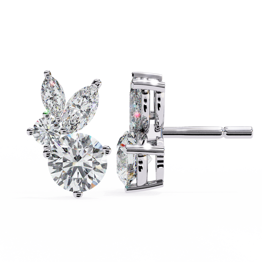 1.43Ct Round And Marquise Cut Diamond Unique Elegant Prong Set Cluster Stunning Dainty Stud Earring For Women's - HIGHCARAT DIAMONDS
