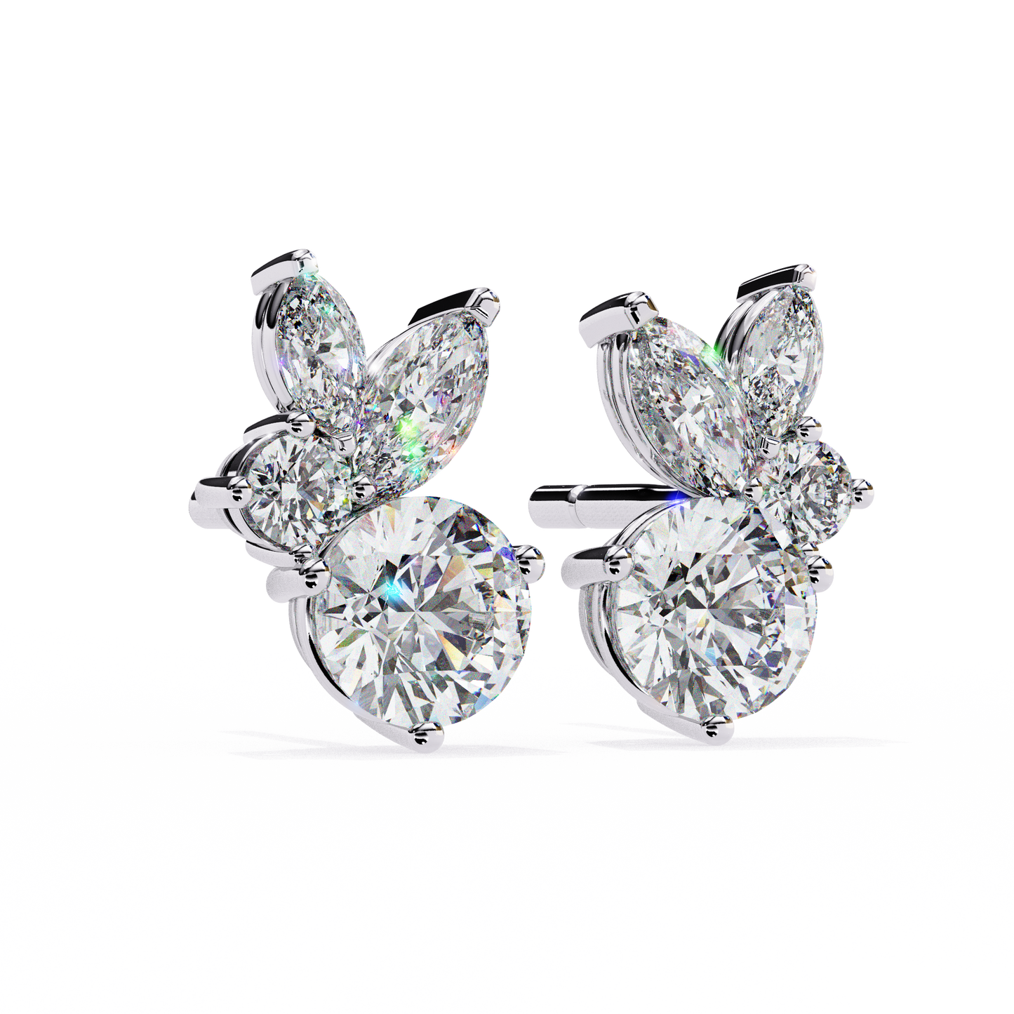 1.43Ct Round And Marquise Cut Diamond Unique Elegant Prong Set Cluster Stunning Dainty Stud Earring For Women's - HIGHCARAT DIAMONDS