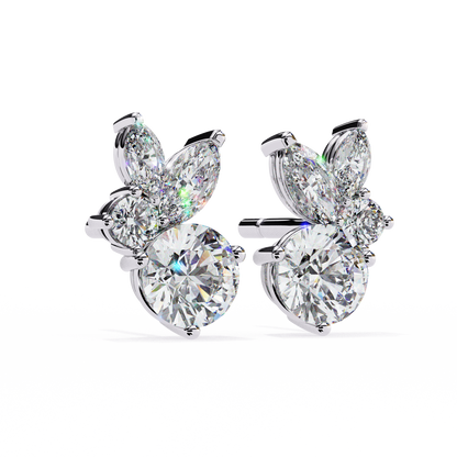 1.43Ct Round And Marquise Cut Diamond Unique Elegant Prong Set Cluster Stunning Dainty Stud Earring For Women's - HIGHCARAT DIAMONDS