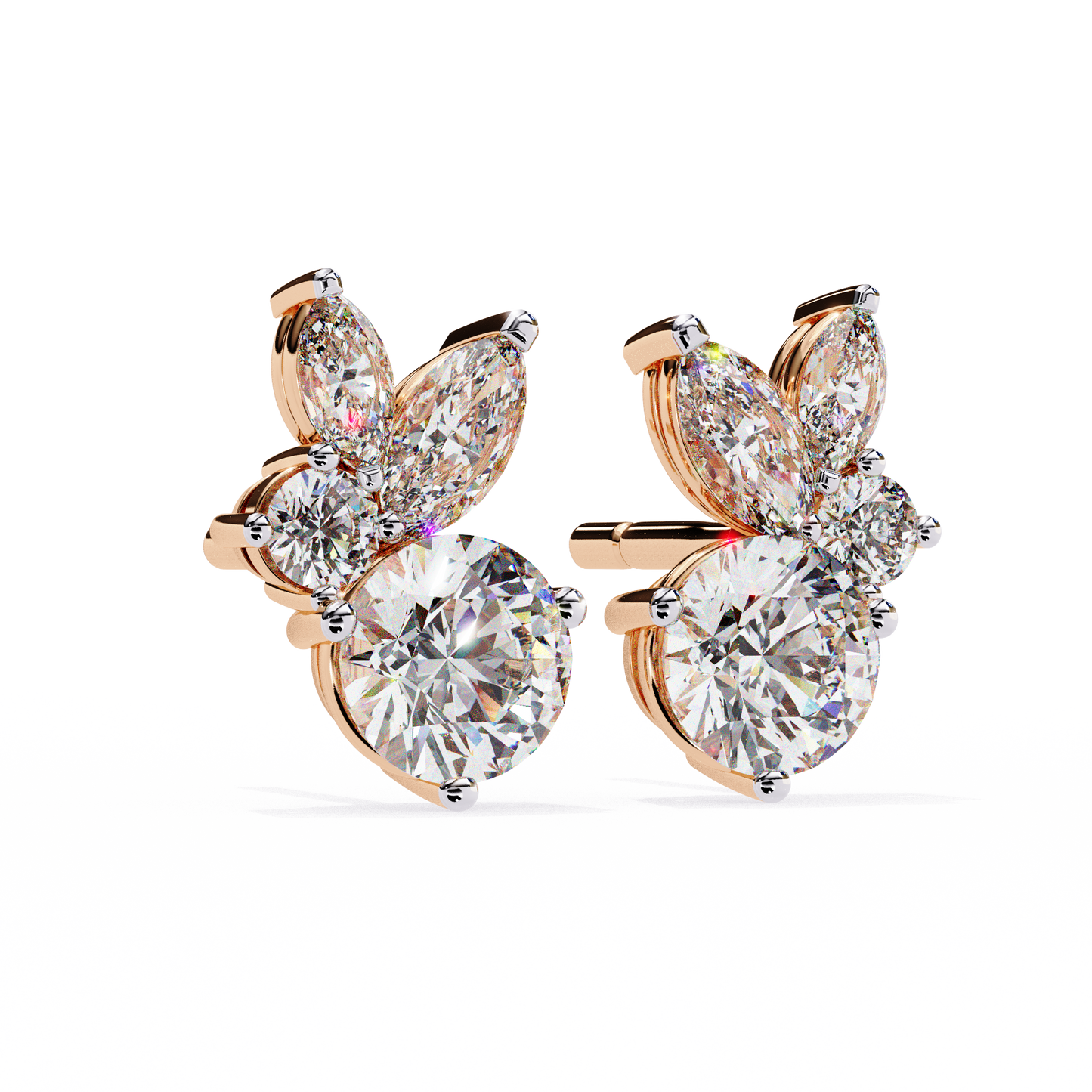 1.43Ct Round And Marquise Cut Diamond Unique Elegant Prong Set Cluster Stunning Dainty Stud Earring For Women's - HIGHCARAT DIAMONDS