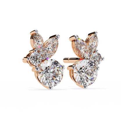 1.43Ct Round And Marquise Cut Diamond Unique Elegant Prong Set Cluster Stunning Dainty Stud Earring For Women's - HIGHCARAT DIAMONDS