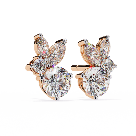 1.43Ct Round And Marquise Cut Diamond Unique Elegant Prong Set Cluster Stunning Dainty Stud Earring For Women's - HIGHCARAT DIAMONDS