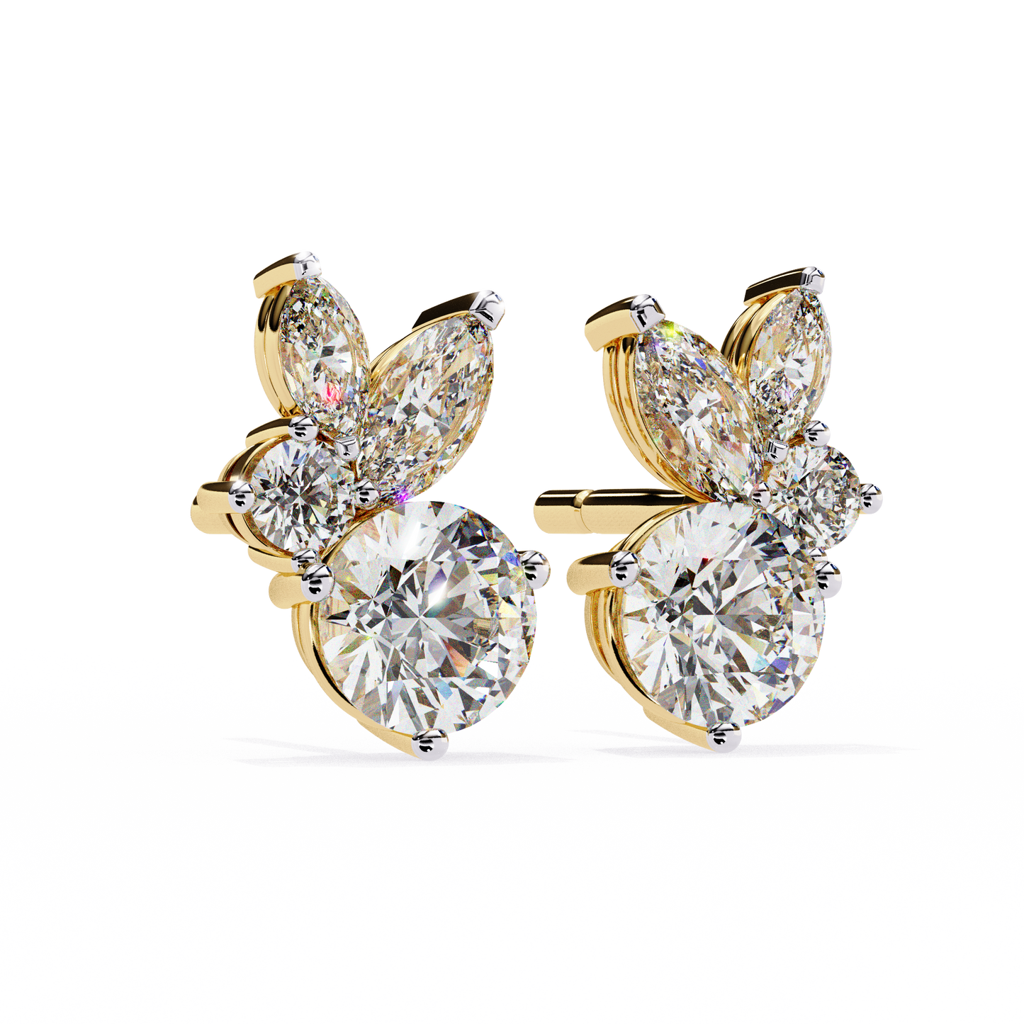 1.43Ct Round And Marquise Cut Diamond Unique Elegant Prong Set Cluster Stunning Dainty Stud Earring For Women's - HIGHCARAT DIAMONDS