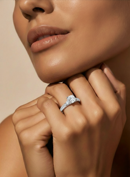 1.44 Carat Round Diamond Lab Grown Diamond Ring with Three Stones Diamond  Ring To Her birthday