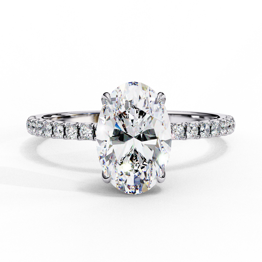 1.44 Ct Oval & Round Cut  Lab Grown Stunning Pave Set Solitaire Ring Dainty Women's Jewelry - HIGHCARAT DIAMONDS