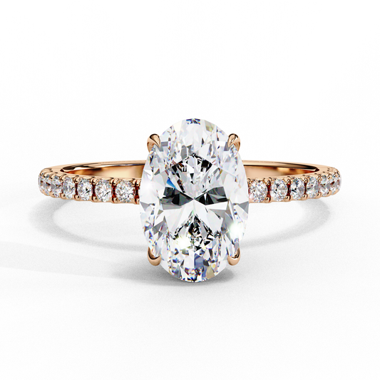 1.44 Ct Oval & Round Cut  Lab Grown Stunning Pave Set Solitaire Ring Dainty Women's Jewelry