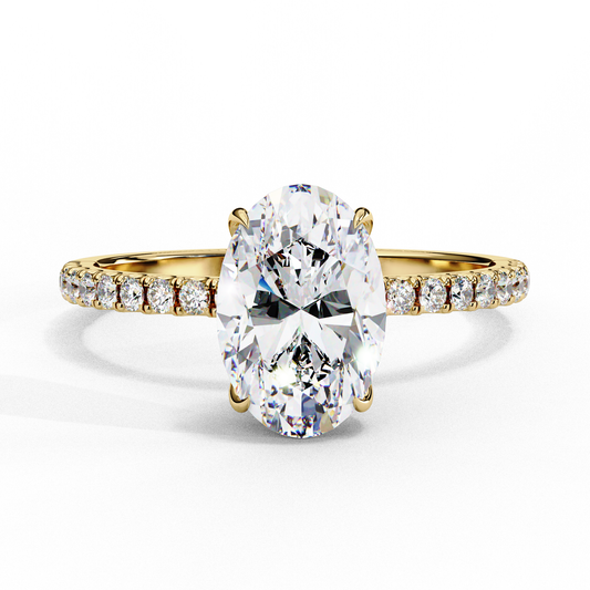 1.44 Ct Oval & Round Cut  Lab Grown Stunning Pave Set Solitaire Ring Dainty Women's Jewelry - HIGHCARAT DIAMONDS