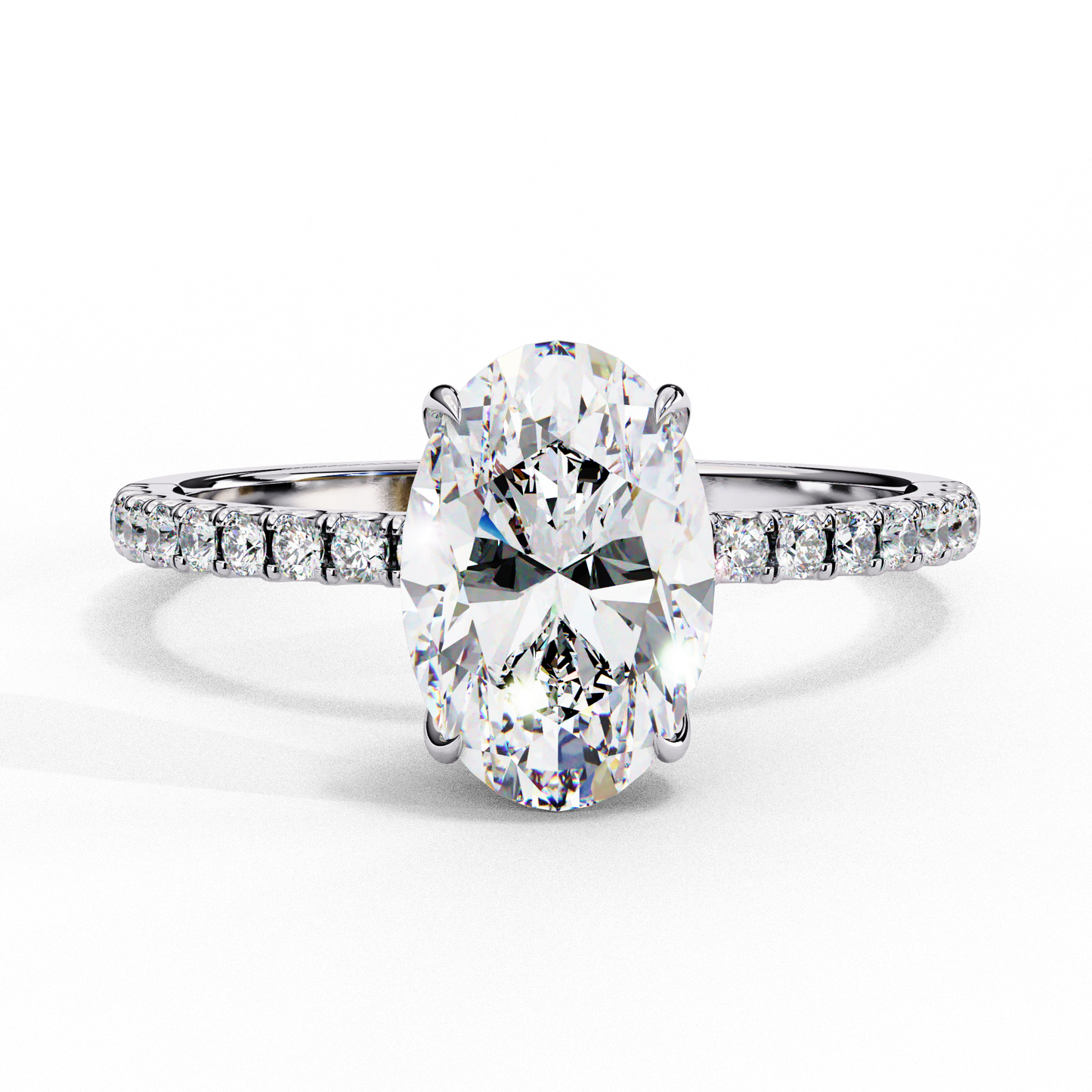1.44 Ct Oval & Round Cut  Lab Grown Stunning Pave Set Solitaire Ring Dainty Women's Jewelry - HIGHCARAT DIAMONDS