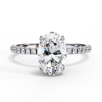 1.44 Ct Oval & Round Cut  Lab Grown Stunning Pave Set Solitaire Ring Dainty Women's Jewelry - HIGHCARAT DIAMONDS