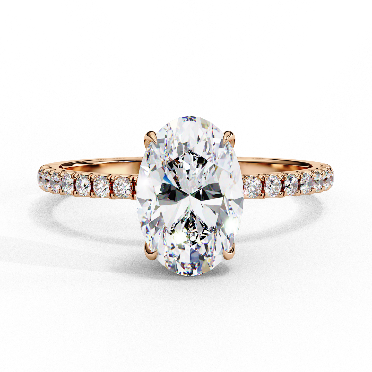 1.44 Ct Oval & Round Cut  Lab Grown Stunning Pave Set Solitaire Ring Dainty Women's Jewelry - HIGHCARAT DIAMONDS
