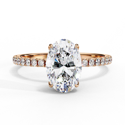 1.44 Ct Oval & Round Cut  Lab Grown Stunning Pave Set Solitaire Ring Dainty Women's Jewelry - HIGHCARAT DIAMONDS