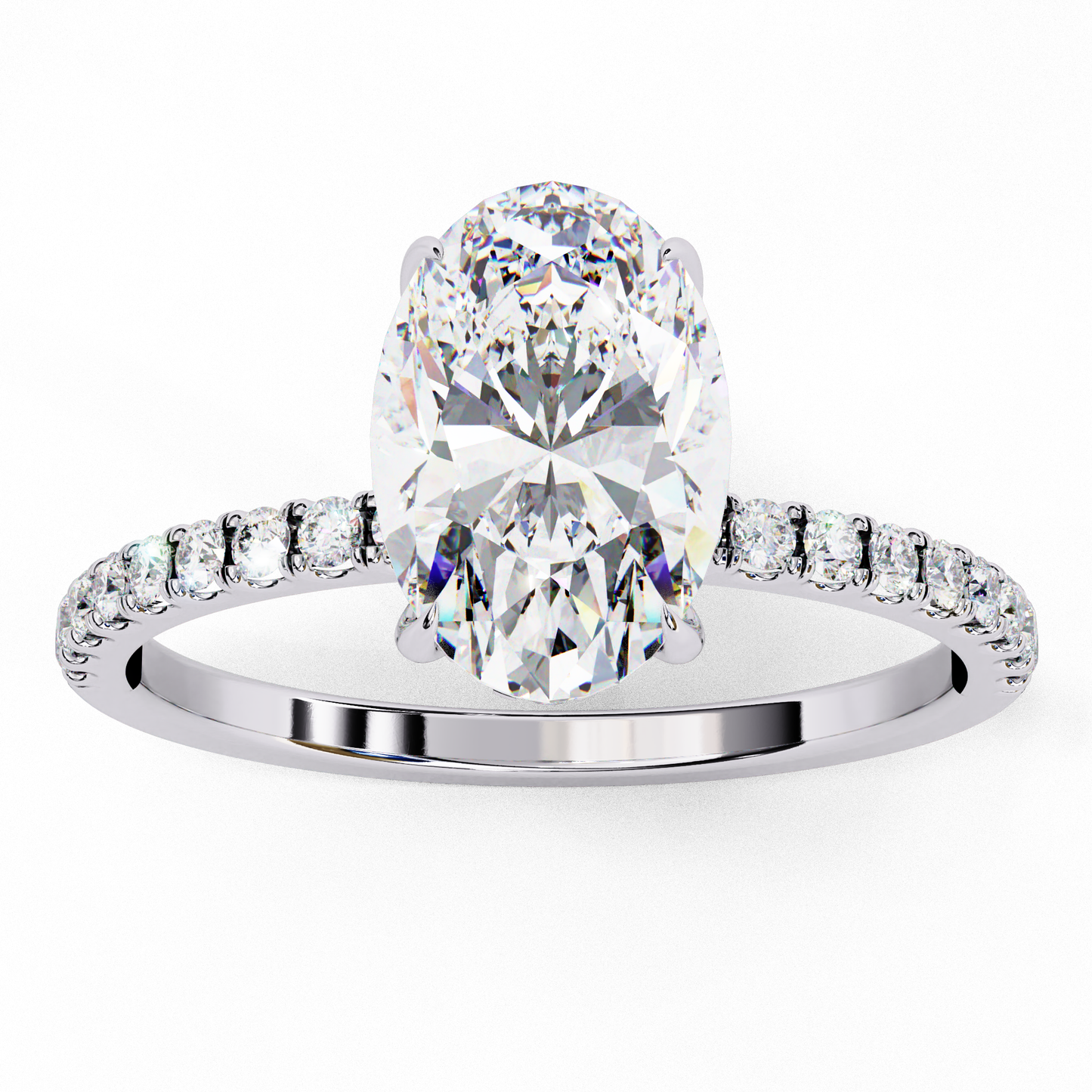 1.44 Ct Oval & Round Cut  Lab Grown Stunning Pave Set Solitaire Ring Dainty Women's Jewelry - HIGHCARAT DIAMONDS