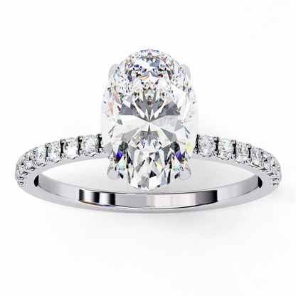 1.44 Ct Oval & Round Cut  Lab Grown Stunning Pave Set Solitaire Ring Dainty Women's Jewelry - HIGHCARAT DIAMONDS