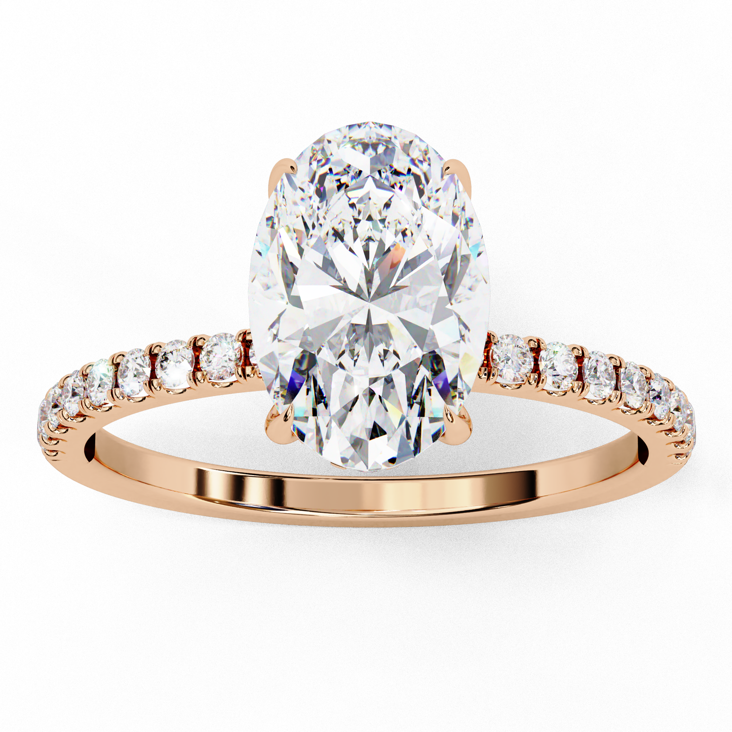 1.44 Ct Oval & Round Cut  Lab Grown Stunning Pave Set Solitaire Ring Dainty Women's Jewelry - HIGHCARAT DIAMONDS