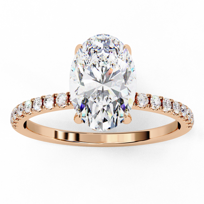1.44 Ct Oval & Round Cut  Lab Grown Stunning Pave Set Solitaire Ring Dainty Women's Jewelry - HIGHCARAT DIAMONDS