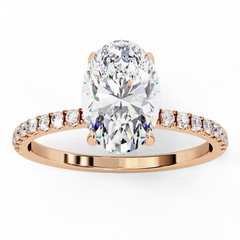 1.44 Ct Oval & Round Cut  Lab Grown Stunning Pave Set Solitaire Ring Dainty Women's Jewelry - HIGHCARAT DIAMONDS