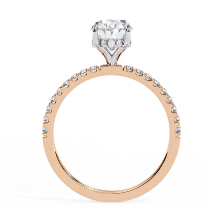 1.44 Ct Oval & Round Cut  Lab Grown Stunning Pave Set Solitaire Ring Dainty Women's Jewelry - HIGHCARAT DIAMONDS