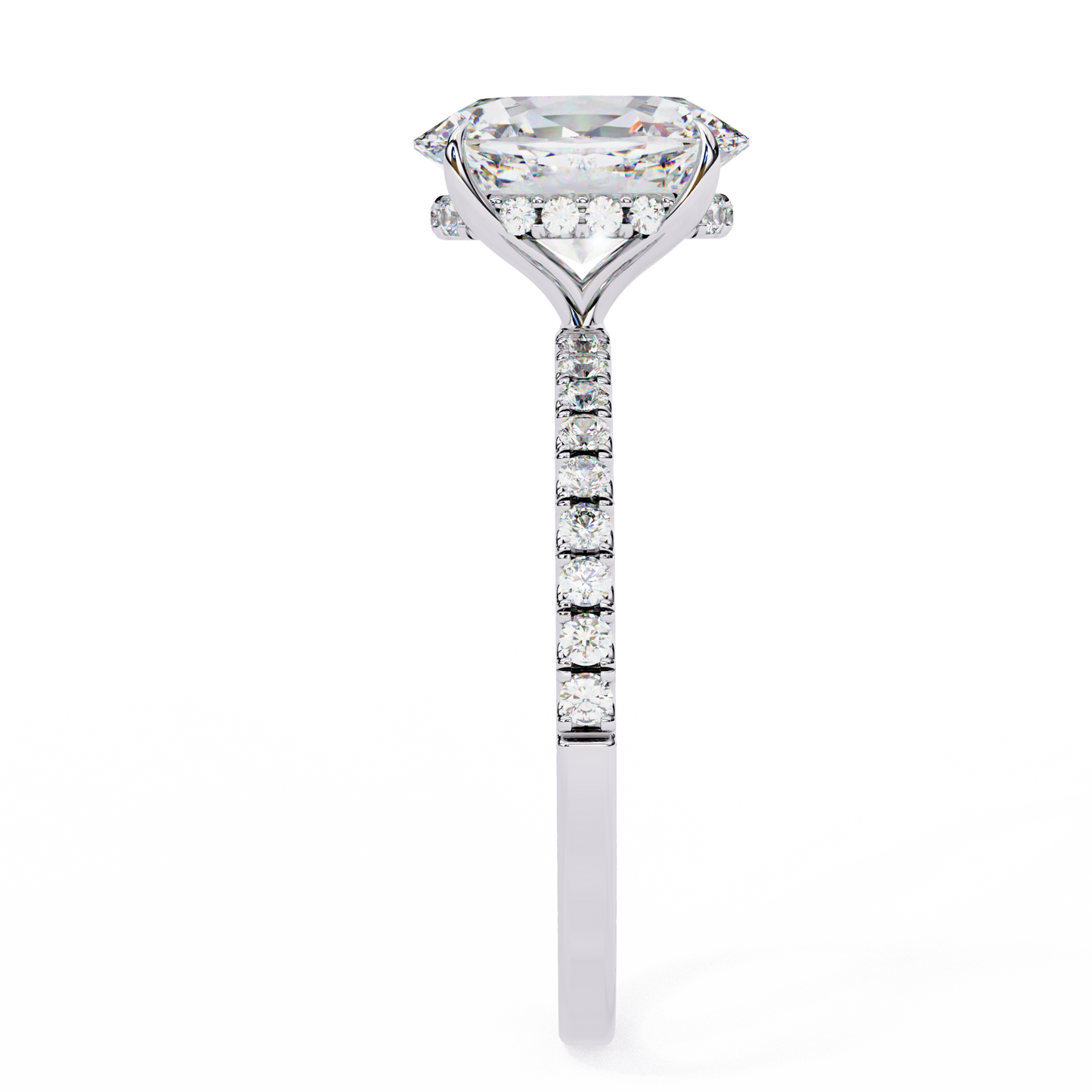 1.44 Ct Oval & Round Cut  Lab Grown Stunning Pave Set Solitaire Ring Dainty Women's Jewelry - HIGHCARAT DIAMONDS