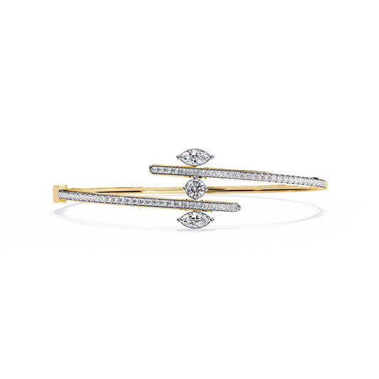 1.56Ct Marquise And Round Cut Lab Grown Diamond Unique Channel Set 14k Yellow Gold Daily Wear Bangle - HIGHCARAT DIAMONDS