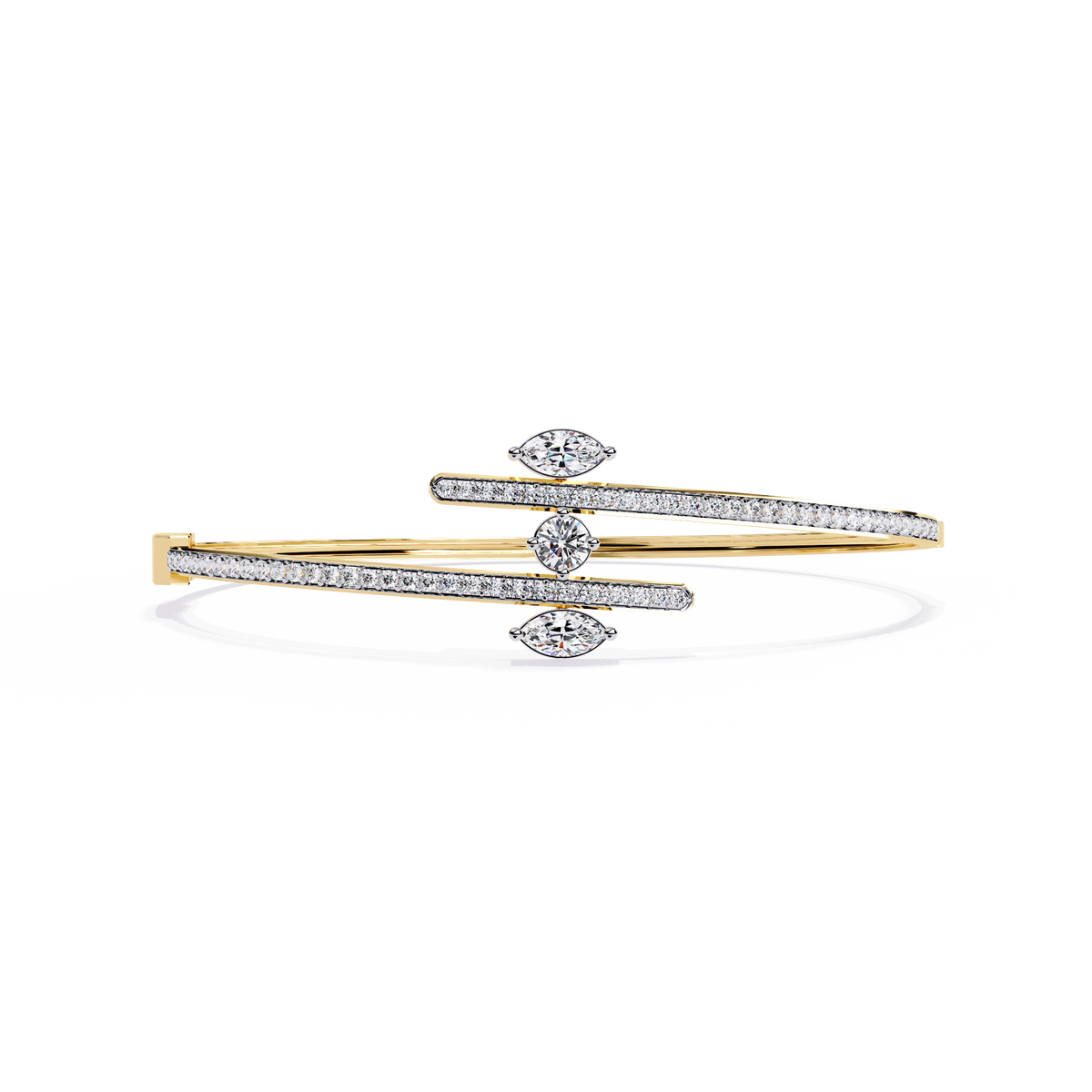 1.56Ct Marquise And Round Cut Lab Grown Diamond Unique Channel Set 14k Yellow Gold Daily Wear Bangle - HIGHCARAT DIAMONDS