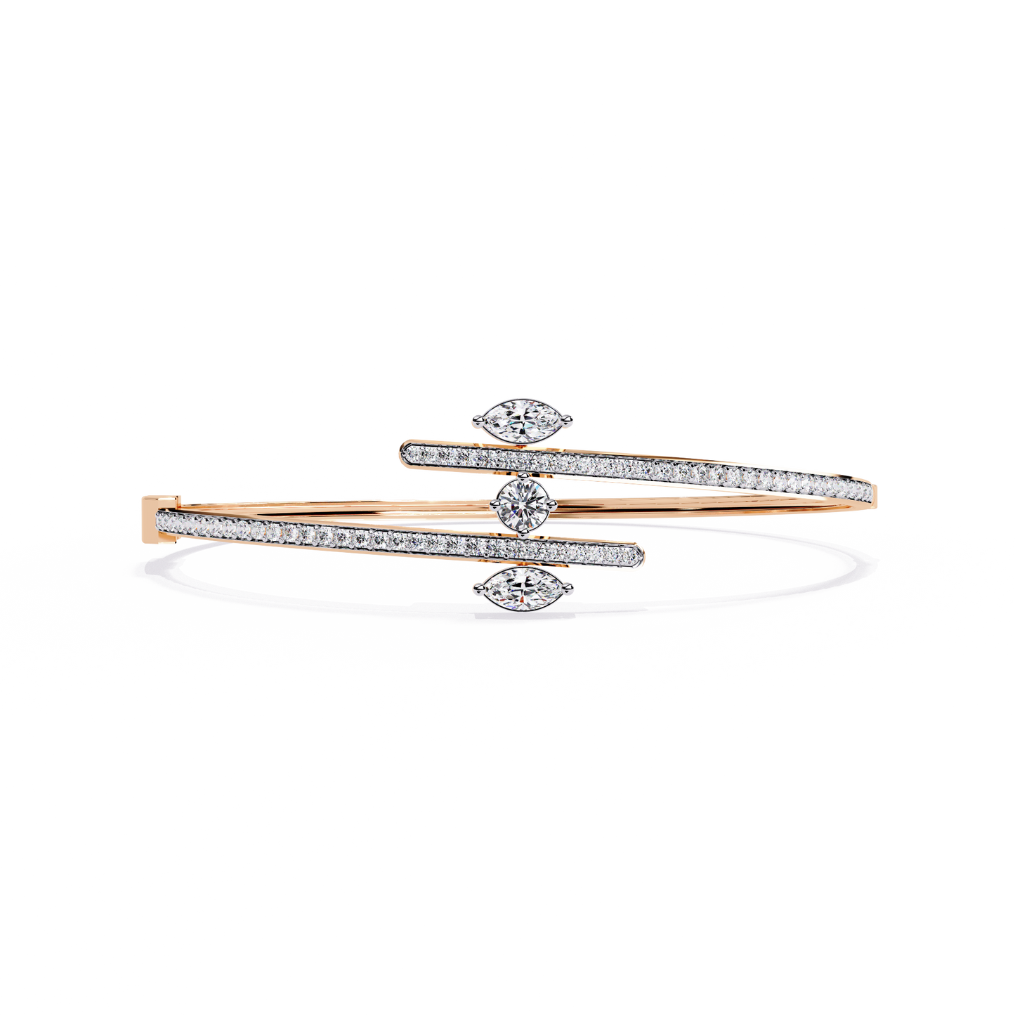 1.56Ct Marquise And Round Cut Lab Grown Diamond Unique Channel Set 14k Yellow Gold Daily Wear Bangle - HIGHCARAT DIAMONDS
