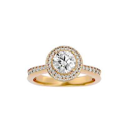 1.59 Ct Round Cut Lab grown Solitaire Ring With Round Accent,14K Solid Gold Hidden Halo Wedding Ring for  gifted