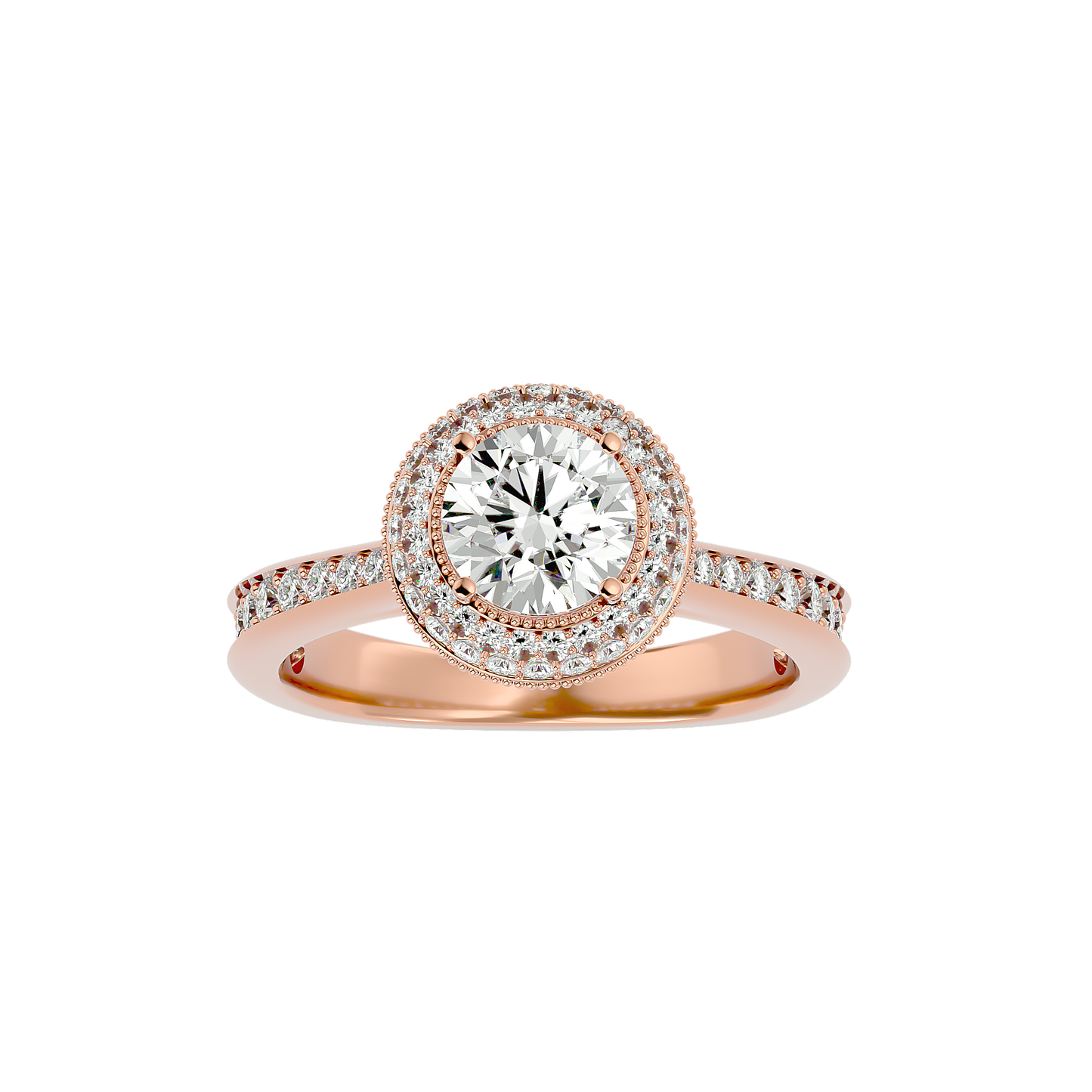 1.59 Ct Round Cut Lab grown Solitaire Ring With Round Accent,14K Solid Gold Hidden Halo Wedding Ring for  gifted
