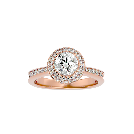1.59 Ct Round Cut Lab grown Solitaire Ring With Round Accent,14K Solid Gold Hidden Halo Wedding Ring for  gifted
