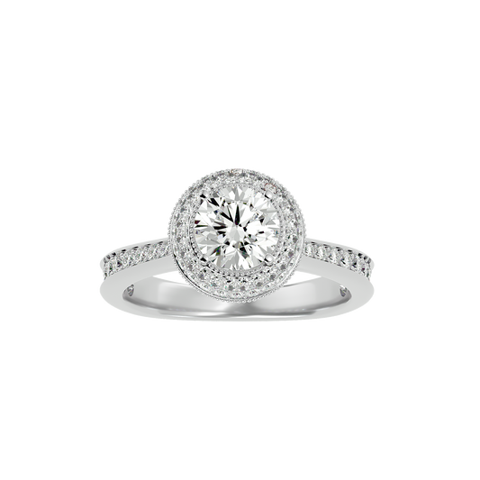 1.59 Ct Round Cut Lab grown Solitaire Ring With Round Accent,14K Solid Gold Hidden Halo Wedding Ring for  gifted - HIGHCARAT DIAMONDS