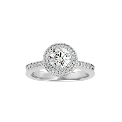 1.59 Ct Round Cut Lab grown Solitaire Ring With Round Accent,14K Solid Gold Hidden Halo Wedding Ring for  gifted - HIGHCARAT DIAMONDS