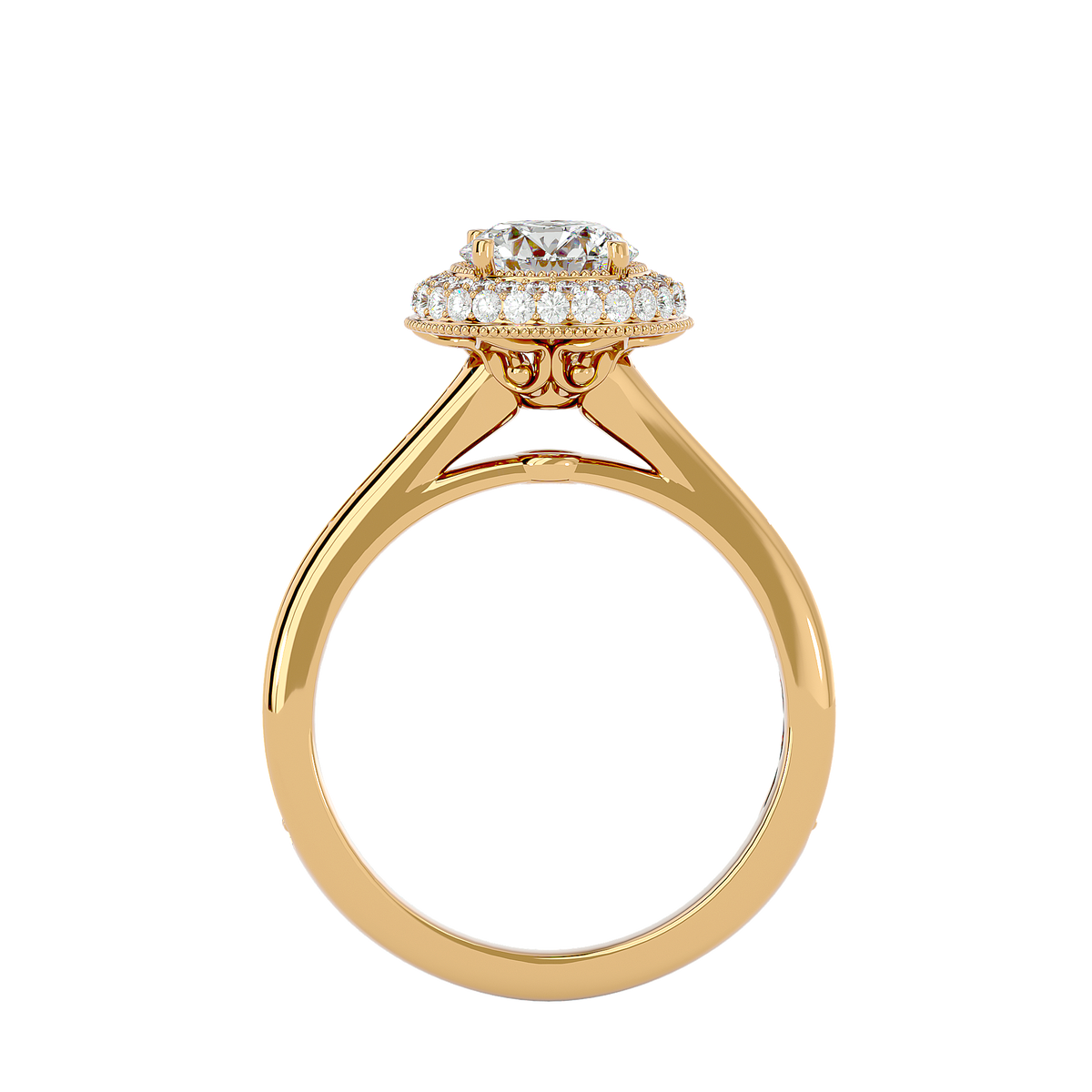 1.59 Ct Round Cut Lab grown Solitaire Ring With Round Accent,14K Solid Gold Hidden Halo Wedding Ring for  gifted - HIGHCARAT DIAMONDS