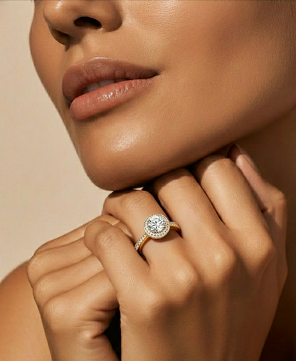 1.59 Ct Round Cut Lab grown Solitaire Ring With Round Accent,14K Solid Gold Hidden Halo Wedding Ring for  gifted