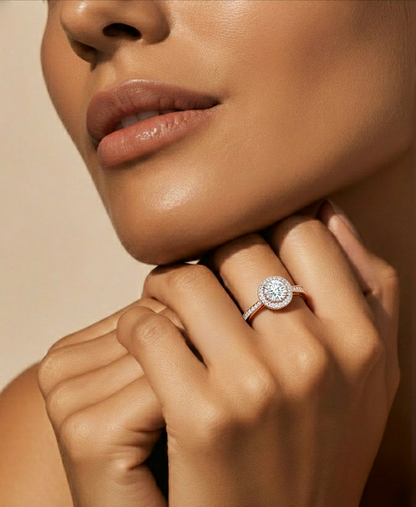 1.59 Ct Round Cut Lab grown Solitaire Ring With Round Accent,14K Solid Gold Hidden Halo Wedding Ring for  gifted