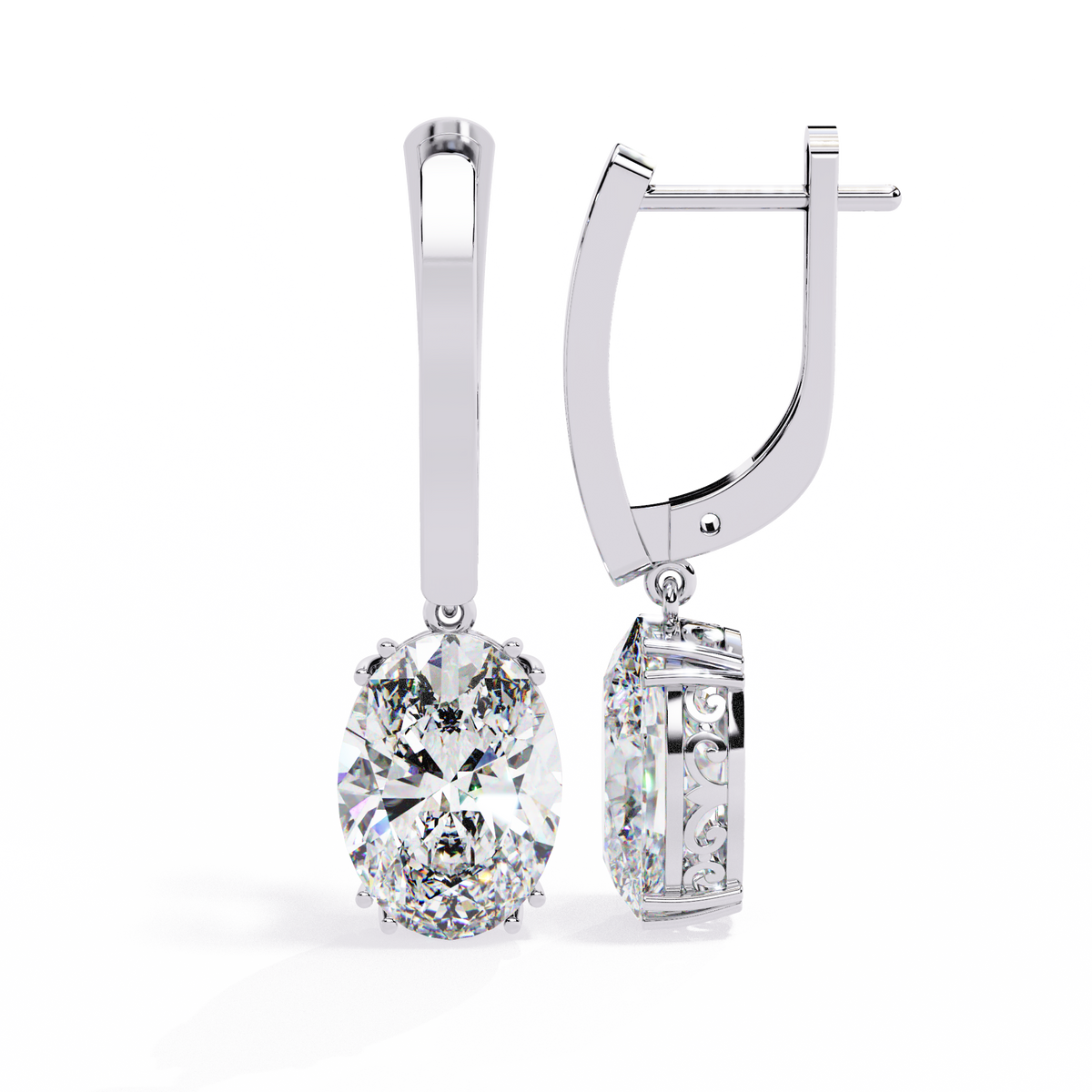 1.62Ct Oval Cut Lab Grown Diamond Delicate Fish Lock Bali Dainty 14k Solid White Gold Hoop Earring For Her - HIGHCARAT DIAMONDS