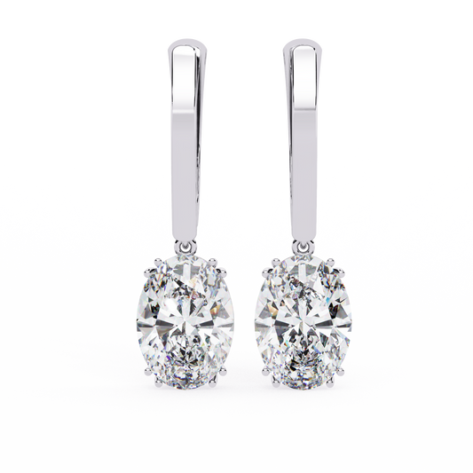 1.62Ct Oval Cut Lab Grown Diamond Delicate Fish Lock Bali Dainty 14k Solid White Gold Hoop Earring For Her - HIGHCARAT DIAMONDS