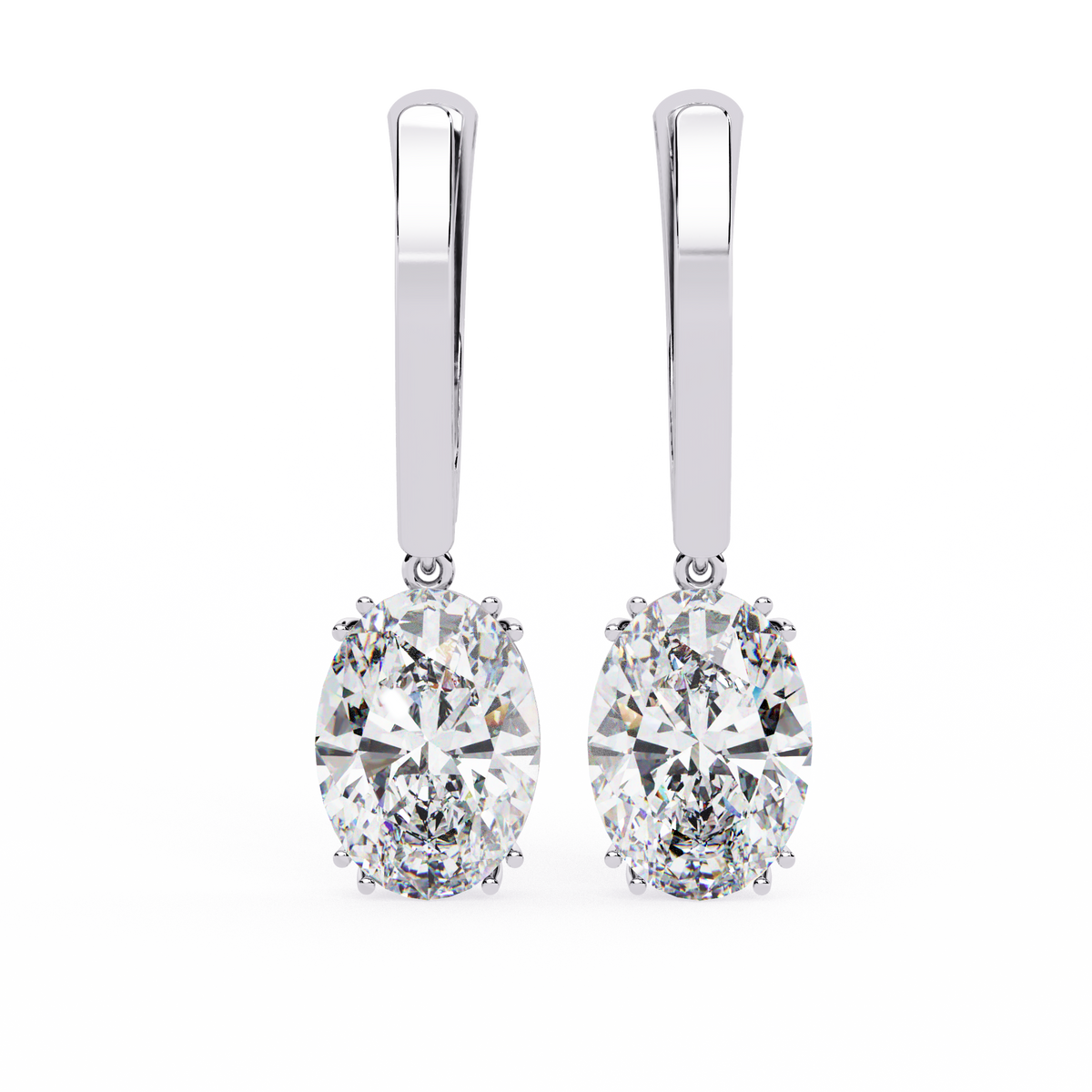 1.62Ct Oval Cut Lab Grown Diamond Delicate Fish Lock Bali Dainty 14k Solid White Gold Hoop Earring For Her - HIGHCARAT DIAMONDS