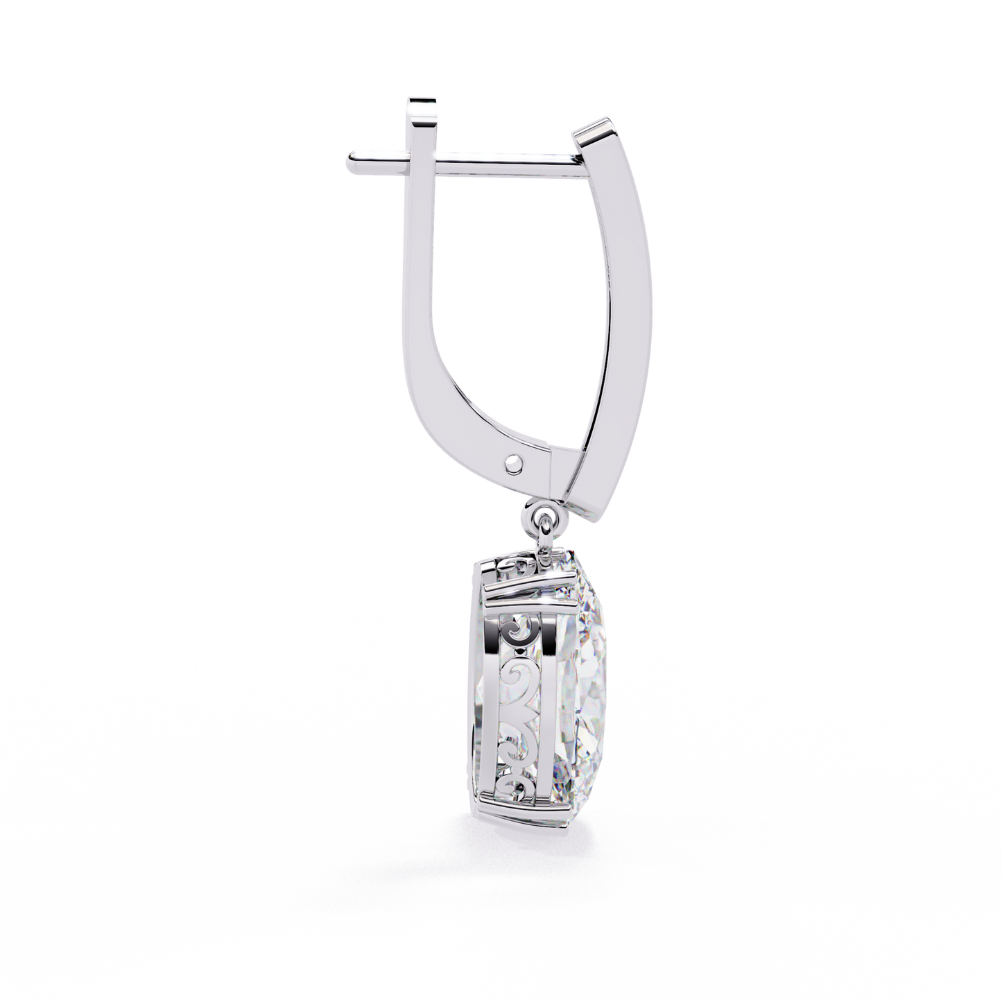 1.62Ct Oval Cut Lab Grown Diamond Delicate Fish Lock Bali Dainty 14k Solid White Gold Hoop Earring For Her