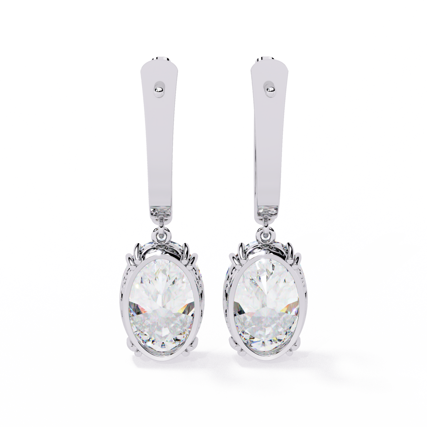 1.62Ct Oval Cut Lab Grown Diamond Delicate Fish Lock Bali Dainty 14k Solid White Gold Hoop Earring For Her