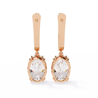 1.62Ct Oval Cut Lab Grown Diamond Delicate Fish Lock Bali Dainty 14k Solid White Gold Hoop Earring For Her