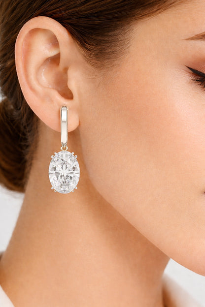 1.62Ct Oval Cut Lab Grown Diamond Delicate Fish Lock Bali Dainty 14k Solid White Gold Hoop Earring For Her - HIGHCARAT DIAMONDS #wearthelook