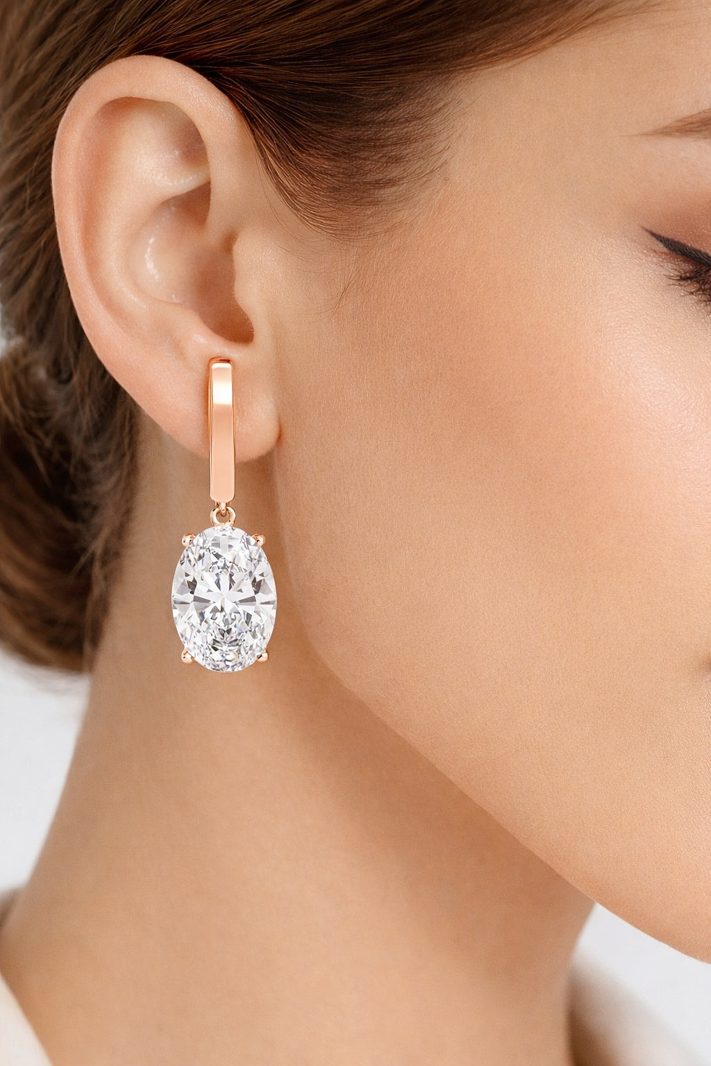 1.62Ct Oval Cut Lab Grown Diamond Delicate Fish Lock Bali Dainty 14k Solid White Gold Hoop Earring For Her - HIGHCARAT DIAMONDS #wearthelook