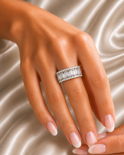 1.63CT Baguette and Round Cut Diamond Vintage Delicate Half Eternity Wedding Band Ring For Women's - HIGHCARAT DIAMONDS