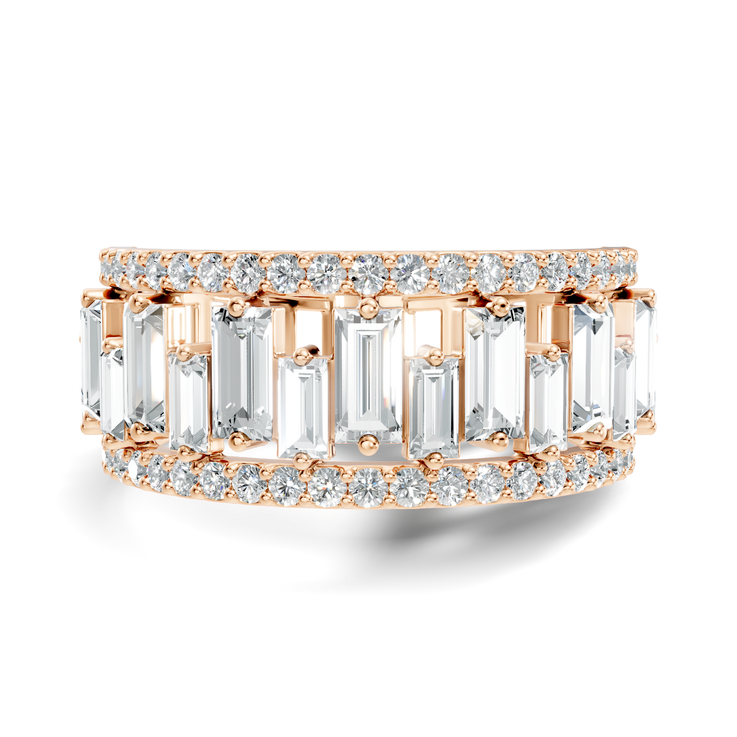 1.63CT Baguette and Round Cut Diamond Vintage Delicate Half Eternity Wedding Band Ring For Women's - HIGHCARAT DIAMONDS