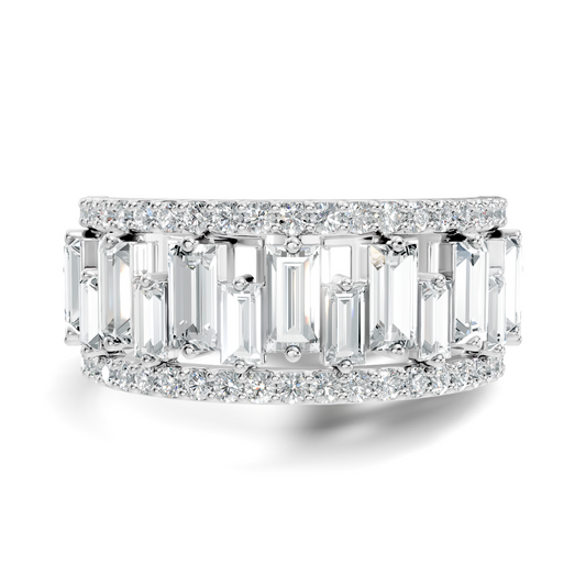 1.63CT Baguette and Round Cut Diamond Vintage Delicate Half Eternity Wedding Band Ring For Women's - HIGHCARAT DIAMONDS