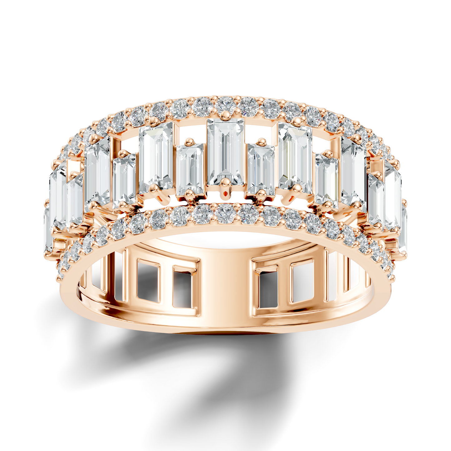 1.63CT Baguette and Round Cut Diamond Vintage Delicate Half Eternity Wedding Band Ring For Women's - HIGHCARAT DIAMONDS