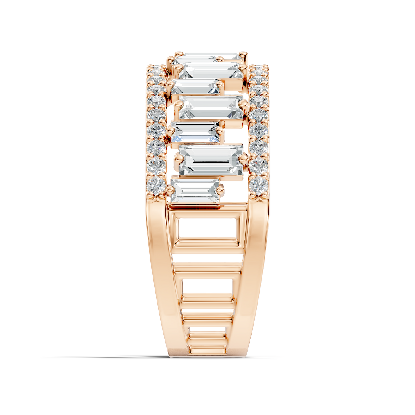 1.63CT Baguette and Round Cut Diamond Vintage Delicate Half Eternity Wedding Band Ring For Women's - HIGHCARAT DIAMONDS