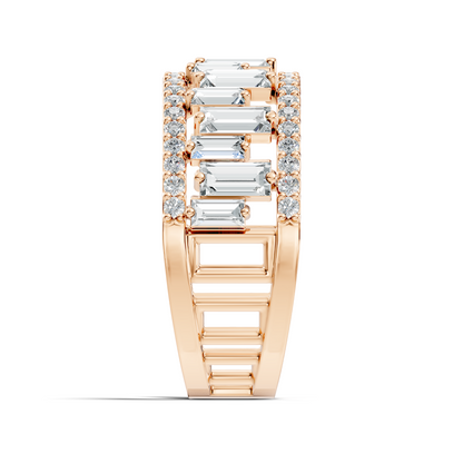 1.63CT Baguette and Round Cut Diamond Vintage Delicate Half Eternity Wedding Band Ring For Women's - HIGHCARAT DIAMONDS